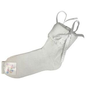 PUNTO BLANCO Fine Knit Socks Coquette White Lace-Up Bow Cotton Sz. 6 SPAIN